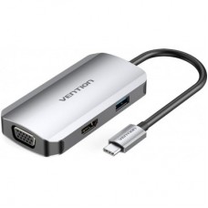 Концентратор Vention USB3.1 Type-C —> HDMI/VGA/USB 3.0/PD 100W Hub 4-in-1 (TOAHB) - Фото