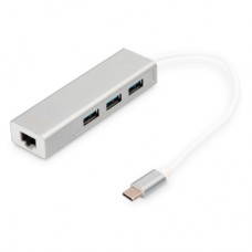 Концентратор Digitus USB-C - USB 3.0 3 Port Hub + Gigabit Ethernet (DA-70255) - Фото
