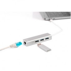 Концентратор Digitus USB-C - USB 3.0 3 Port Hub + Gigabit Ethernet (DA-70255) - Фото