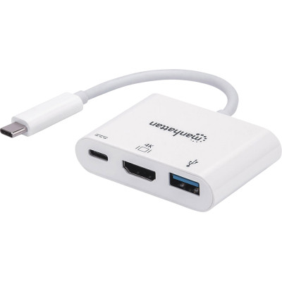 Концентратор Intracom USB3.1 Type-C to HDMI/USB 3.0/PD 60 W 4-in-1 White Manhattan (152945)
