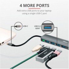 Концентратор Halyx Type-C to 4-Port USB-A 3.2 Grey Trust (24948_TRUST) - Фото