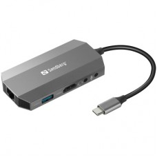 Концентратор Sandberg USB3.1 Type-C to HDMI/USB 3.0x2/RJ45/SD/TF/PD 100W 6in1 (136-33) - Фото