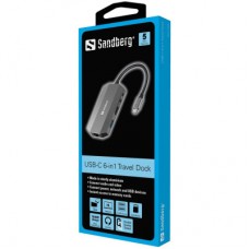 Концентратор Sandberg USB3.1 Type-C to HDMI/USB 3.0x2/RJ45/SD/TF/PD 100W 6in1 (136-33) - Фото