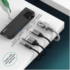 Концентратор Baseus USB3.1 Type-C+3.5mm toUSB 3.0/RJ45/Type-C/3.5mm forSurfaceGo (CAHUB-FG01) - Фото