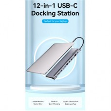 Концентратор Vention USB3.1 Type-C to DP/HDMI/VGA/USB-C/USB3.0x3/RJ45/SD/TF/TRRS 3.5mm/PD 100W 12in1 (THSHC) - Фото