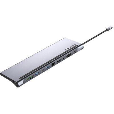 Концентратор VENTION USB3.1 Type-C to HDMI/VGA/USB-C/USB3.0x3/RJ45/SD/TF/TRRS 3.5mm/PD 100W 11in1 (THTHC)