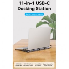 Концентратор VENTION USB3.1 Type-C to HDMI/VGA/USB-C/USB3.0x3/RJ45/SD/TF/TRRS 3.5mm/PD 100W 11in1 (THTHC) - Фото