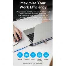 Концентратор VENTION USB3.1 Type-C to HDMI/VGA/USB-C/USB3.0x3/RJ45/SD/TF/TRRS 3.5mm/PD 100W 11in1 (THTHC) - Фото