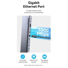 Концентратор VENTION USB3.1 Type-C to HDMI/VGA/USB-C/USB3.0x3/RJ45/SD/TF/TRRS 3.5mm/PD 100W 11in1 (THTHC) - Фото