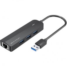 Концентратор Vention USB 3.0 to 3хUSB 3.0/RJ45 Gigabit black (CHNBB) - Фото