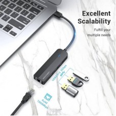 Концентратор Vention USB 3.0 to 3хUSB 3.0/RJ45 Gigabit black (CHNBB) - Фото