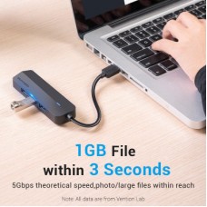 Концентратор Vention USB 3.0 to 3хUSB 3.0/RJ45 Gigabit black (CHNBB) - Фото