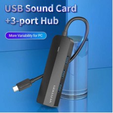 Концентратор Vention USB 3.1 Type-C to 3xUSB 3.0+MicroUSB+3.5mm Sound Adapter black (TGQBB) - Фото