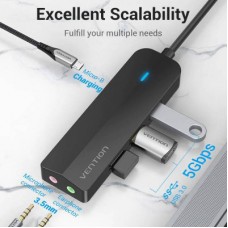Концентратор Vention USB 3.1 Type-C to 3xUSB 3.0+MicroUSB+3.5mm Sound Adapter black (TGQBB) - Фото