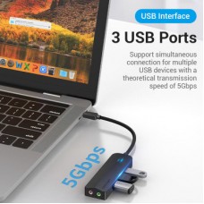 Концентратор Vention USB 3.1 Type-C to 3xUSB 3.0+MicroUSB+3.5mm Sound Adapter black (TGQBB) - Фото