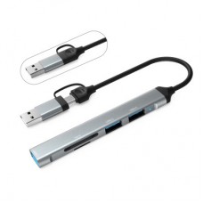 Концентратор Dynamode 5-in-1 USB Type-C/Type-A to 1хUSB3.0, 2xUSB 2.0, card-reader SD/MicroSD (DM-UH-514) - Фото