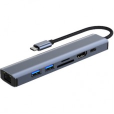 Концентратор Dynamode 7-in-1 USB-C to HDTV 4K/30Hz, 2хUSB3.0, RJ45, USB-C PD 100W, SD/MicroSD (BYL-2303) - Фото