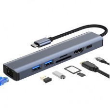 Концентратор Dynamode 7-in-1 USB-C to HDTV 4K/30Hz, 2хUSB3.0, RJ45, USB-C PD 100W, SD/MicroSD (BYL-2303) - Фото