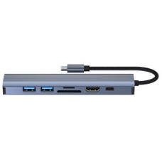 Концентратор Dynamode 7-in-1 USB-C to HDTV 4K/30Hz, 2хUSB3.0, RJ45, USB-C PD 100W, SD/MicroSD (BYL-2303) - Фото