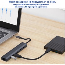 Концентратор Dynamode 7-in-1 USB-C to HDTV 4K/30Hz, 2хUSB3.0, RJ45, USB-C PD 100W, SD/MicroSD (BYL-2303) - Фото