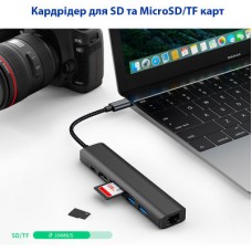 Концентратор Dynamode 7-in-1 USB-C to HDTV 4K/30Hz, 2хUSB3.0, RJ45, USB-C PD 100W, SD/MicroSD (BYL-2303) - Фото