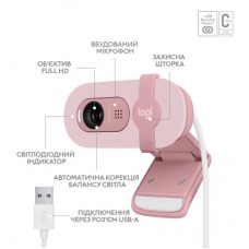 Веб-камера Logitech Brio 100 Full HD Rose (960-001623) - Фото