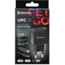 Зарядний пристрій Defender UPC-21 2xUSB,5V/2.1А кабель microUSB (83581) - Фото