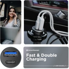 Зарядний пристрій Armorstandart Car USB Type-C PD20W + USB QC 3.0 Grey (ARM65439) - Фото
