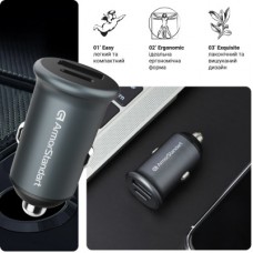 Зарядний пристрій Armorstandart Car USB Type-C PD20W + USB QC 3.0 Grey (ARM65439) - Фото