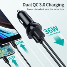 Зарядний пристрій Choetech car 2xUSB-A 36W QC black (C0051-BK) - Фото