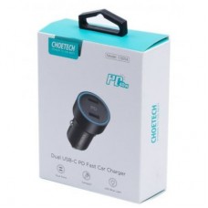 Зарядний пристрій Choetech car 2xUSB-C 40 W PD black (С0054-BK) - Фото