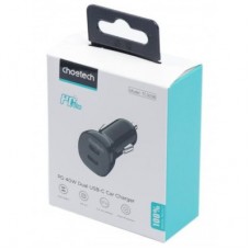 Зарядний пристрій Choetech car 2xUSB-C 40 W PD black (TC0008-BK) - Фото
