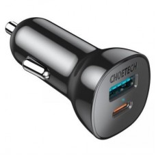 Зарядний пристрій Choetech car USB-A/USB-C 20W QC3.0/PD black (TC0005-BK) - Фото