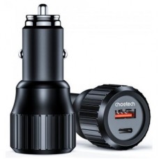 Зарядний пристрій Choetech car USB-A/USB-C 63W QC3.0/PD/PPS black (TC0010-BK) - Фото