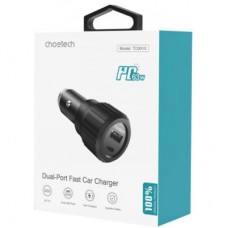 Зарядний пристрій Choetech car USB-A/USB-C 63W QC3.0/PD/PPS black (TC0010-BK) - Фото