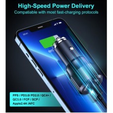 Зарядний пристрій Choetech car USB-A/USB-C 63W QC3.0/PD/PPS black (TC0010-BK) - Фото