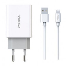 Зарядний пристрій Proda PD-A28i 2хUSB 2.4 A + USB Lithtning 1.0m (PD-A28i-WH) - Фото