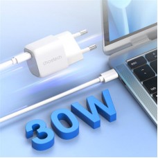 Зарядний пристрій Choetech 1xUSB-C 30 W PD QC 3.0 PD5007 white (PD5007-EU-WH) - Фото