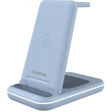 Зарядний пристрій Canyon WS-304 Foldable 3in1 Wireless charger Blue (CNS-WCS304BL) - Фото