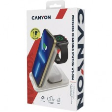 Зарядний пристрій Canyon WS-304 Foldable 3in1 Wireless charger Cosmic Latte (CNS-WCS304CL) - Фото
