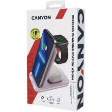 Зарядний пристрій Canyon WS-304 Foldable 3in1 Wireless charger Iced Pink (CNS-WCS304IP) - Фото