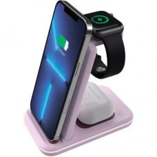 Зарядний пристрій Canyon WS-304 Foldable 3in1 Wireless charger Iced Pink (CNS-WCS304IP) - Фото