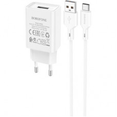 Зарядний пристрій BOROFONE BA68A Glacier USB + cable USB to USB-C 10.5 W White (6974443385731) - Фото