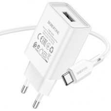 Зарядний пристрій BOROFONE BA68A Glacier USB + cable USB to USB-C 10.5 W White (6974443385731) - Фото