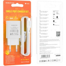 Зарядний пристрій BOROFONE BA68A Glacier USB + cable USB to USB-C 10.5 W White (6974443385731) - Фото