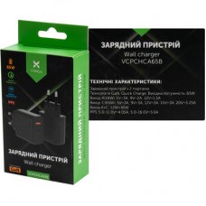Зарядний пристрій Vinga GaN 65 W PD+QC 1C1A ports Wall Charger (VCPCHCA65B) - Фото