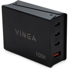 Зарядний пристрій Vinga GaN 100W PD+QC 3C1A ports 1.2m Wired Charger (VCPCH100CB) - Фото