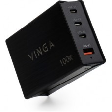 Зарядний пристрій Vinga GaN 100W PD+QC 3C1A ports 1.2m Wired Charger (VCPCH100CB) - Фото