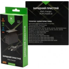 Зарядний пристрій Vinga GaN 100W PD+QC 3C1A ports 1.2m Wired Charger (VCPCH100CB) - Фото