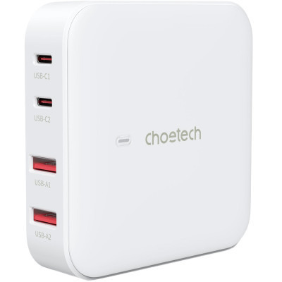 Зарядний пристрій Choetech GaN 2 USB-A/2 USB-C 100W QC 3.0/PD/PPS (PD8008-EU-WH)